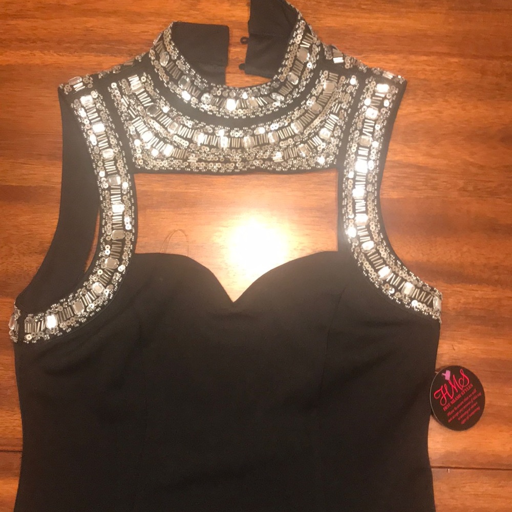 Black bejeweled mini dress